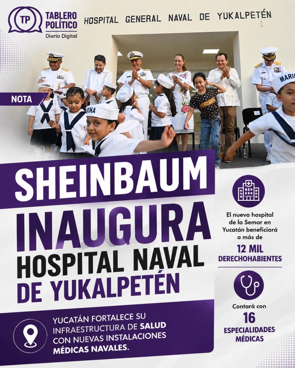 En Progreso, Yucatán, Presidenta Claudia Sheinbaum inaugura Hospital General Naval de Yukaltepén en beneficio de 12 mil derechohabientes